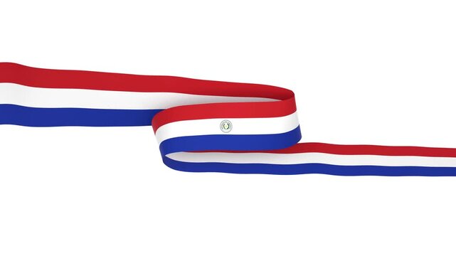 Waving Paraguay Flag Ribbon on White Background with Alpha