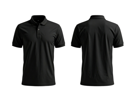 Front and back view of a plain black polo shirt (1)