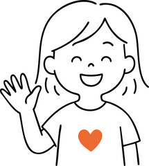 손인사하는 여자아이 웃는아이 선 일러스트