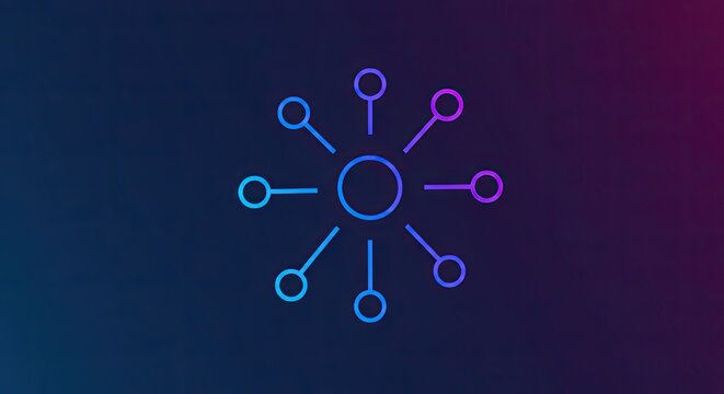 Abstract network diagram with a central node connected to multiple smaller nodes, symbolizing connectivity and data flow.