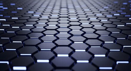 Abstract dark hexagon pattern with blue light, creating a futuristic and technological feel