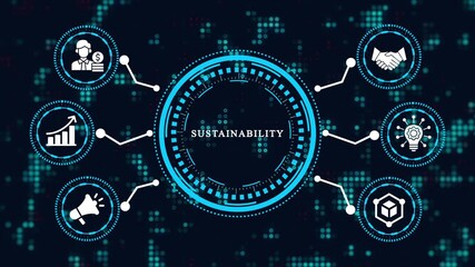 Sustainability concept with icons representing environmental, social, and economic aspects of sustainable development, illustrating responsible practices and longterm thinking - Powered by Adobe