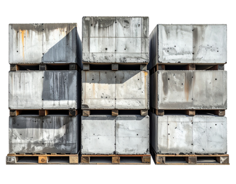 Concrete Blocks Piled in Industrial Site, Building Material Isolated PNG