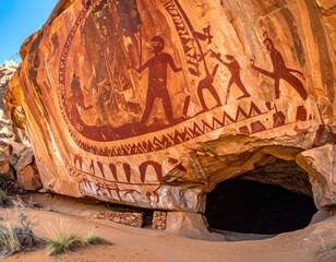 Ancient rock art on a sandstone overhang