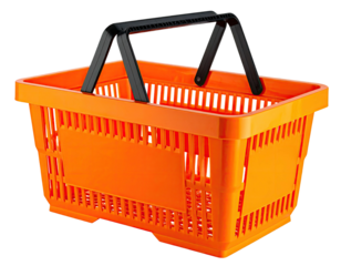 Orange plastic shopping basket with black handles (2)