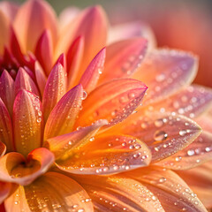 Fototapeta premium Macro Close-Up of Orange Dahlia Flower with Water Droplets