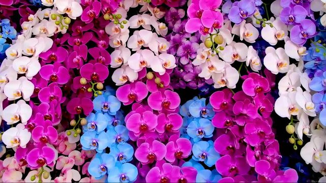 Vibrant display of multicolored orchids