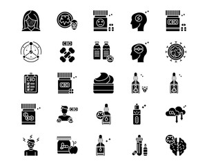 CBD Oil Line Vector Icons