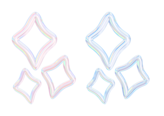 Iridescent diamond shapes isolated on transparent background