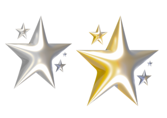 Gold and silver stars isolated on transparent background