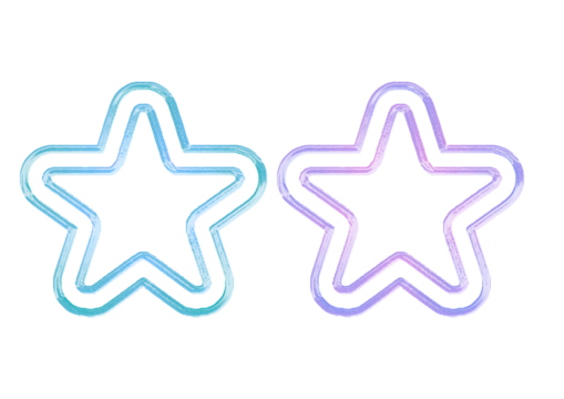 Two iridescent stars isolated on transparent background