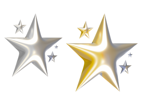 Gold and silver stars isolated on transparent background
