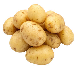 Small cluster of baby potatoes with pale golden skin, fresh vegetables isolated on white background. PNG