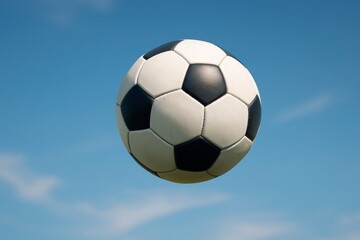 Soccer Ball Flying in Blue Sky