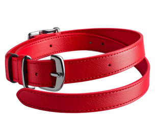 Red Strap with Buckle Partially Curled, Angled Side View, isolated