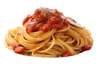 Serving of spaghetti neatly twirled into a nest, Italian pasta isolated on white background. PNG