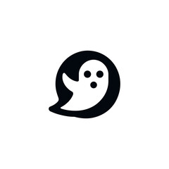 Spooky Chat Minimalist Ghost Icon in a Speech