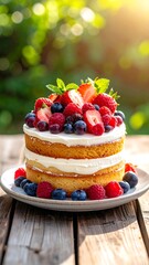 Delicious layered cake with fresh berries