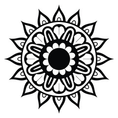 Bold Black and White Mandala with Solid Center geometric flower