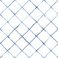 Minimal seamless grid made with watercolor lines. Delicate and hand-painted in soft blue. Versatile for modern textile or digital backgrounds.