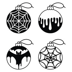 Halloween Themed Christmas Ornaments Black And White Icons vector illustration