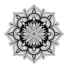 Intricate Black and White Mandala Design on White Background Keywords: mandala, circular