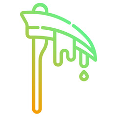 Halloween scythe. This is a vector single icon with a dashed line gradient style. It is suitable for various purposes, including website design, mobile app design, and logo design.