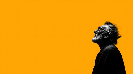 Fototapeta premium Silhouette of man, abstrakt illustration of Alzheimer's, disease. Concept of mental illness and mental health. Banner with copy space