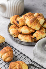 Mini croissant cottage cheese cookies with poppy seed filling. Delicious homemade dessert bagels