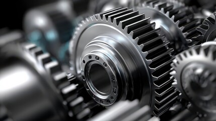 Fototapeta premium Mechanical Gears in Motion: A close-up shot of interlocking gears, showcasing the intricate mechanism and mechanical ingenuity.