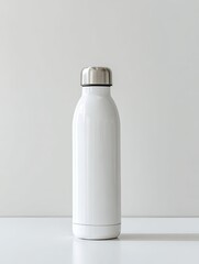 Blank white insulated water bottle against a plain white background