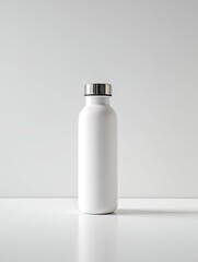 A blank, white reusable water bottle