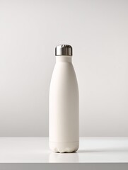 A plain, matte cream-colored insulated water bottle