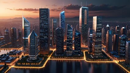 
Smart cyber city technology, 3D hub. Urban planning, digital high-tech infrastructure, IoT, intelligent connectivity. Skyscrapers, metropolis data driven architecture AI-powered city buildings networ