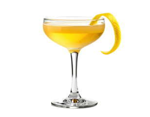 Golden cocktail in a coupe glass, garnished with a lemon twist
