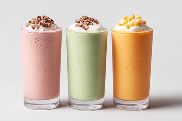 Colorful Frozen Treats: Three vibrant smoothies offer a refreshing visual delight, perfect for a healthy indulgence.