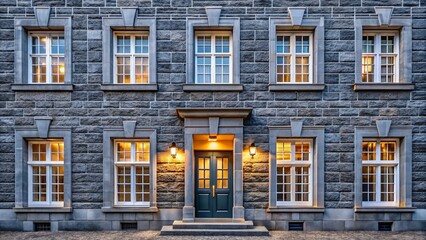 Balanced Architecture: Gray Stone Facade with White Frame - Long Exposure Photography