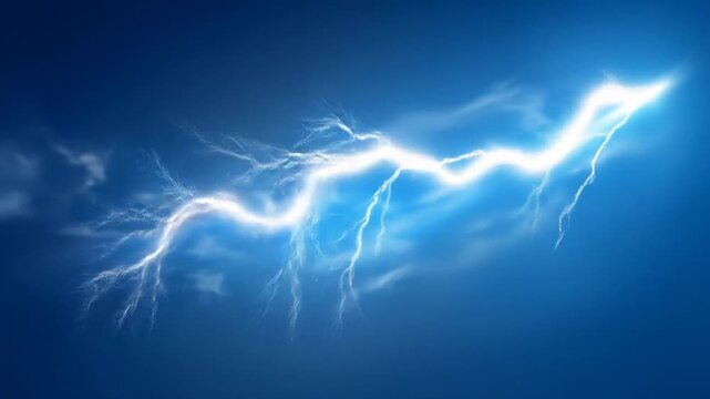 Digital art shows a bright white lightning bolt across a gradient blue background