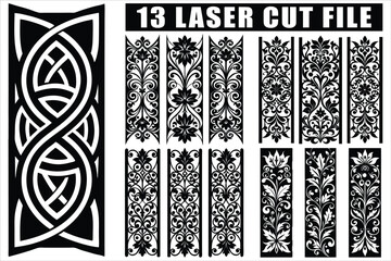 Laser cut file with floral and geometric patterns