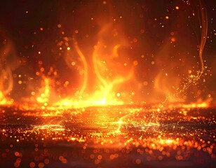 Fiery orange flames rising over a sparkling, golden surface