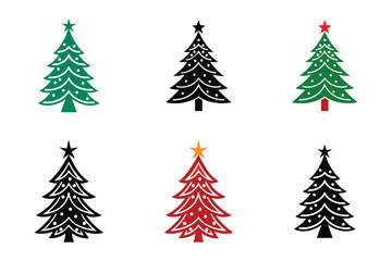 Obraz premium Set of christmas tree bundle isolated on white background.