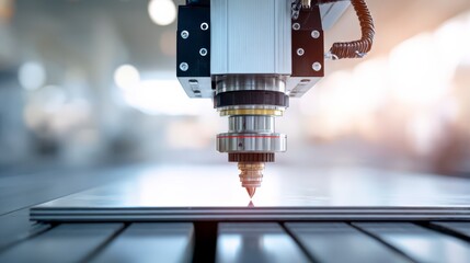 Precision Laser Cutting: A close-up view of a high-tech laser cutting machine in action, meticulously carving a design into a metallic sheet with unwavering precision and efficiency.