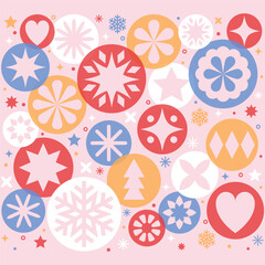 Christmas background with ornaments. Decorated bauble with snowflakes. Vector illustration