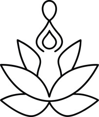 minimalist line art yoga pose lotus flower illustration on transparent background