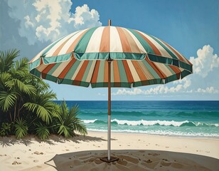 Tropical beach scene with umbrella
