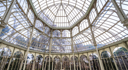 Interior of Crystal Palace located in Retiro Park in Madrid city, Spain