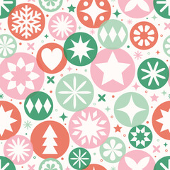 Christmas seamless pattern in minimalist style. Ornaments with stars. Vector illustration