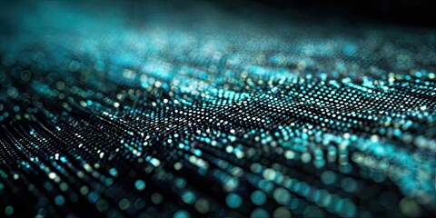 Abstract digital wave of teal and dark particles