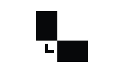 Abstract geometric composition with black rectangles and squares on a white background