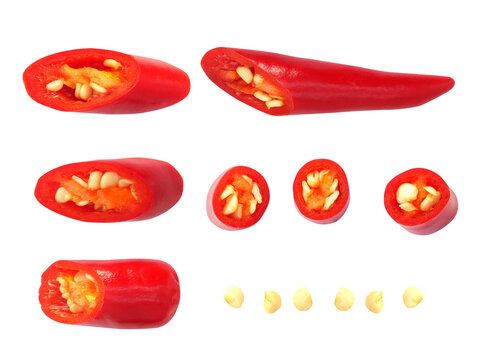 Red chili pepper sliced isolated on white background